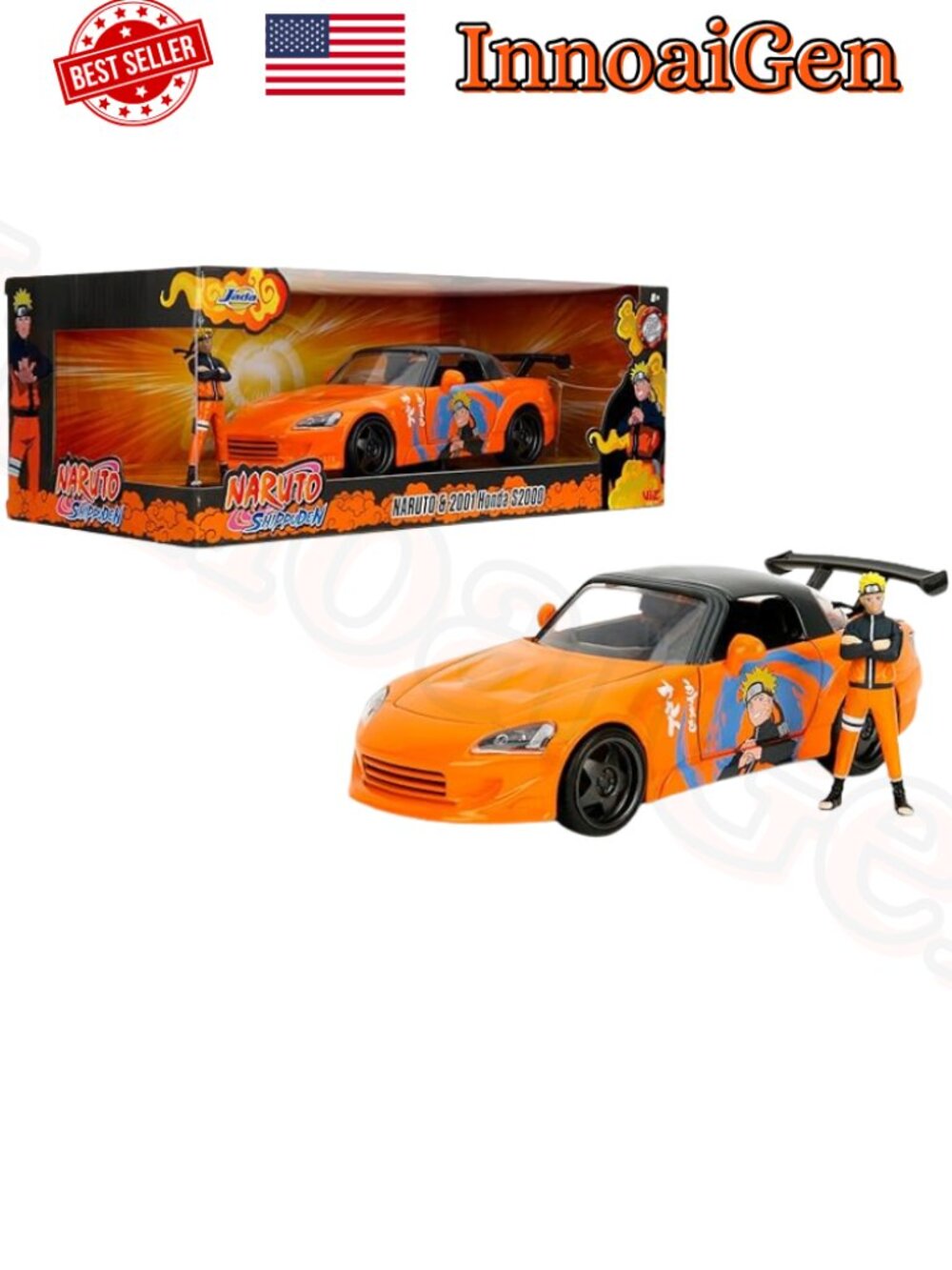 Jada Toys Naruto Shippuden 2001 Honda S2000 Die-Cast Car & Figure Set 1:24 NWB